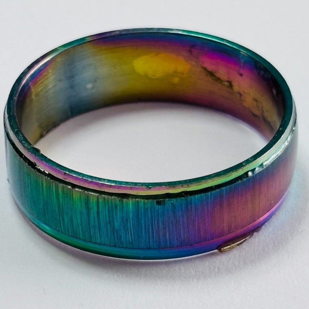 Rainbow Titanium Band Ring Oil Slick Multicolor Unisex - Picture 6 of 9